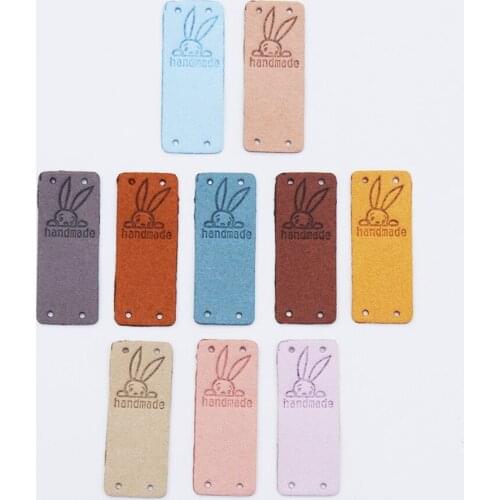 20Pcs Handmade Rabbit Labels Fiber Leather Tags For Clothes Sewing Crafts Hand Made Tags DIY Hats Bags Garment Accessories