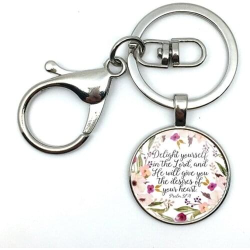 2018/Fashion Hot Style Christian Let the Lord Plurge Himself in Psalm 37:4 Bible Skull Floral Pattern Glass Pendant Keychain