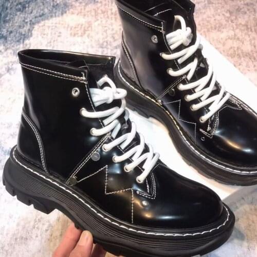 Brand Lace Up Women Martin Boots Leather Bullock Botines Mujer Winter Warm Ankle Boots for Women Black Platform Ladies Boots