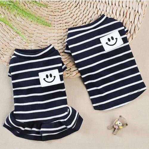 Black And White Striped Dress Shirt Small Dog T Shirts For A Pair Skirt Summer Skirt Girl Pug Dog Clothes Dog Baby Brand Shirt E
