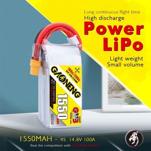 Gaoneng GNB 1550MAH 14.8V 100C / 200C 4S Lipo Battery Rechargeable XT60 Plug Connector For RC Models Multicopter Frame Accs