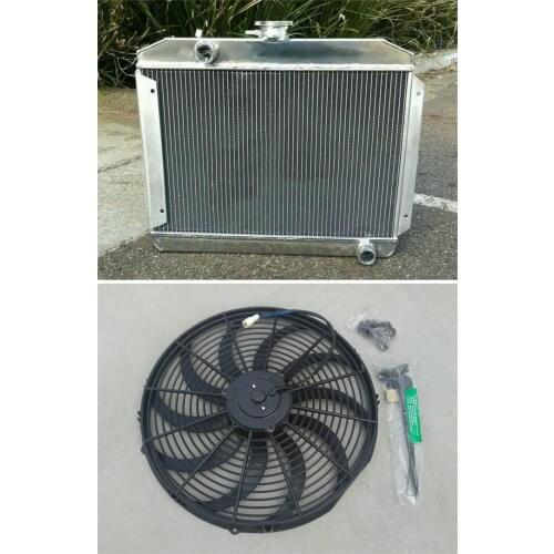 Aluminum Radiator+Fan For DATSUN 180B Manual 3 ROW 1971-1976 71 72 73 74 75 76