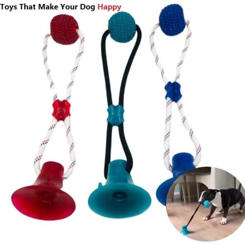 Pet Cats Dogs Interactive Suction Cup Push TPR Ball Toys Elastic Ropes Pet Tooth Cleaning Chewing Playing IQ Treat Puppy Toys