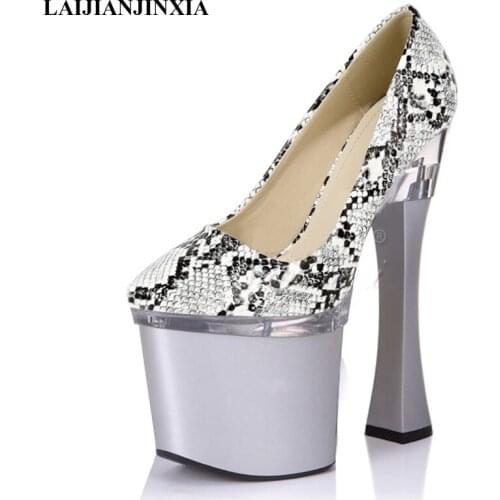 LAIJIANJINXIA New Dance Shoes Mixed Colors Party Round Toe Sexy Fetish Platform Pumps Models Show 18 CM Stripper Heels Shoes