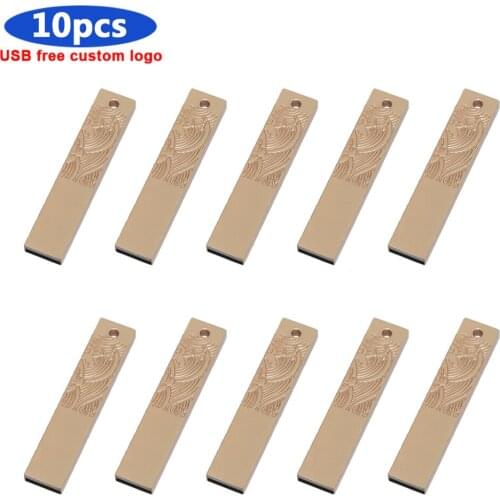 Metal bulk 10pcs free logo USB 2.0 Flash Drive 4GB 8GB 16GB 32GB 64GB 128GB Real Capacity Pen Drives High Speed Memory Stick