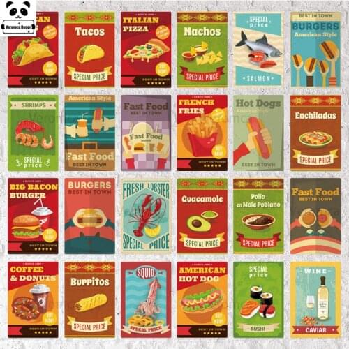 Fastfood Pizza Metal Sign Metal Poster Plaque Metal Vintage Tin Sign Wall Decor Bar Bistro Cafe Retro Home Decor