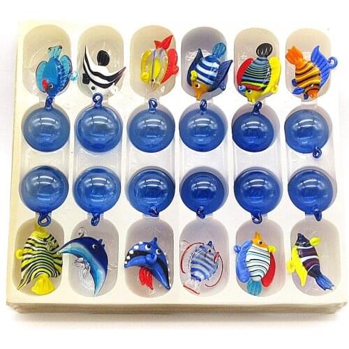 Blue glass bubble miniature Tropical fish Figurine aquarium marine decoration ornaments pendant glass animals statue accessories