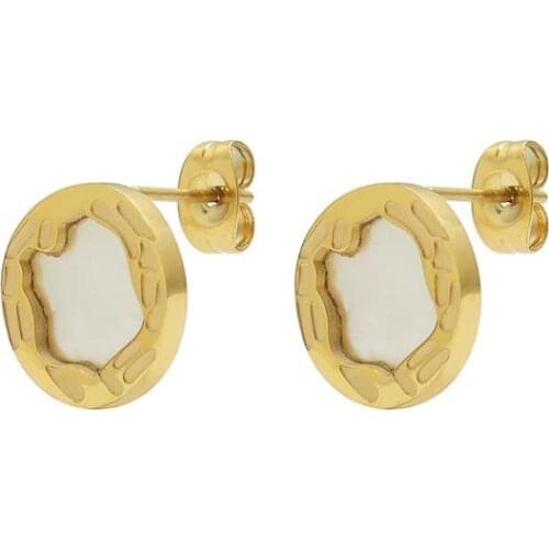 Minimalist Stainless Steel Natural Shell Stud Earrings Gold Metal Round Earrings For Women Girls Party Gift бижутерия New