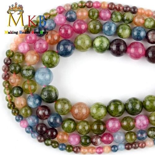 Multicolor Tourmaline Jades Round Stone Beads For Jewelry Making 4/6/8/10mm Diy Bracelet Necklace Charm Neckacel Accessories 15"