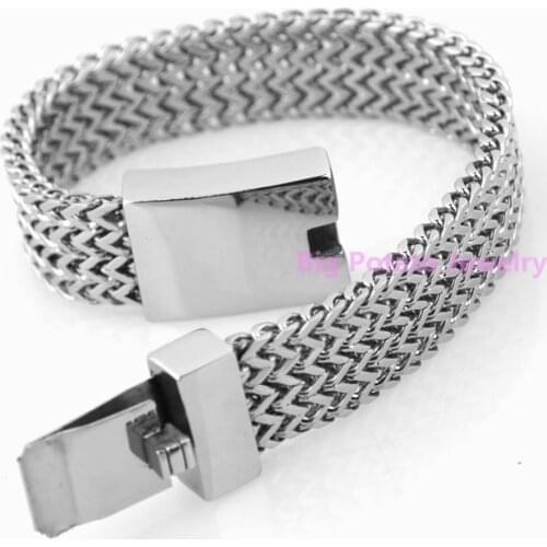 22CM*15MM Stylish Quartet Mill Confidence Mens Boys Wrist Jewelry 316L Stainless Steel Silver Color Bracelet Bangle
