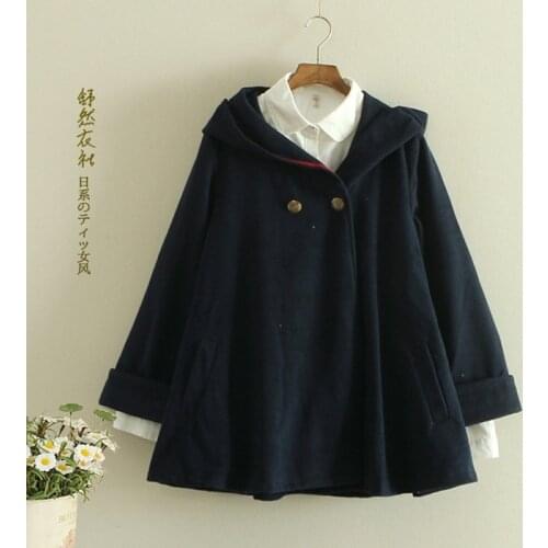 2018 New Autumn Winter Women Coat Loose Wool Coat Student Cloak Hooded Coats Red Kahaki High Quality Womens Winter Clothing