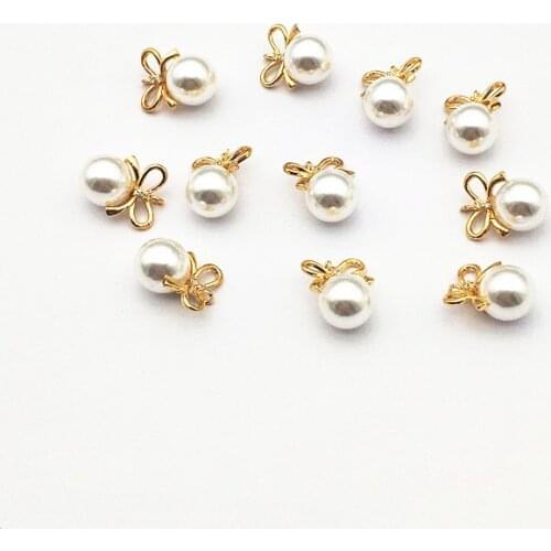 New arrival! 13x8mm 50Pcs Plating Real gold/Imitation pearl Bow shape Charm for Earring DIY Making, Jewelry Findings & Component