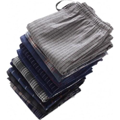 Spring Autumn Men 100% Brushed cotton sleep bottoms Male nighty trousers Men Casual Loosen Plaid pajama pants XXL 100KGS