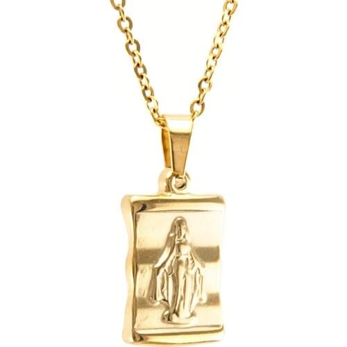 Necklace Women Stainless steel the Virgin Mary Saint jewelry choker gold color Cable Rolo chain necklaces collare de moda