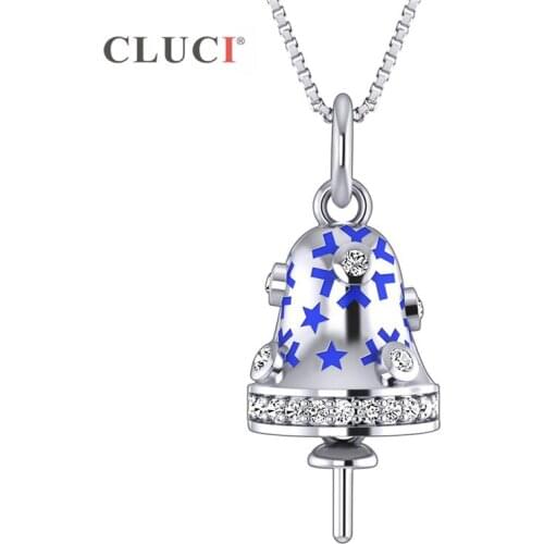 CLUCI Authentic Silver 925 Blue Star Bell Charms Pendant Jewelry for Women Sterling Silver Zircon Pearl Pendant Mounting SP375SB
