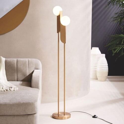 Nordic modern minimalist living room bedroom study dining room gilded double head milk white glass ball floor lamp