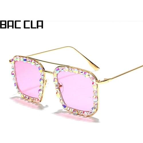 Luxury 5 Color One Piece Lens Rhinestone Sunglasses Women Oversized Square Sun Glasses Brand Designer Men Sun Glasses UV400