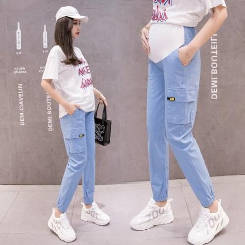 Spring Autumn Straight Maternity Pants Solid Color Pregnancy Clothes Casual Fashion Big Pocket Stomach Lift Pregnant Clothes