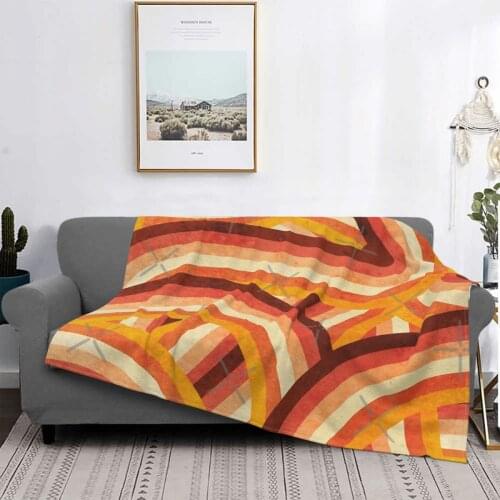 Vintage Orange 70S Style Rainbow Stripes Throw Blanket Beach Cover Blanket For Bed All Sofas Plush Blanket Fluffly