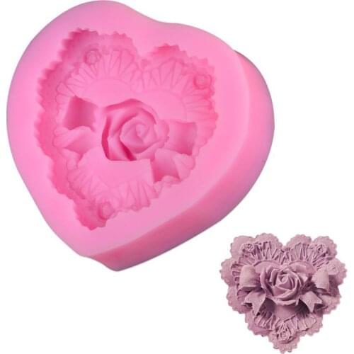 Vintage Love Heart Rose Flower Bow Silicone Fondant Cake Mold DIY Chocolate Soap Making Supplies 3D Handmade Decorating Tools