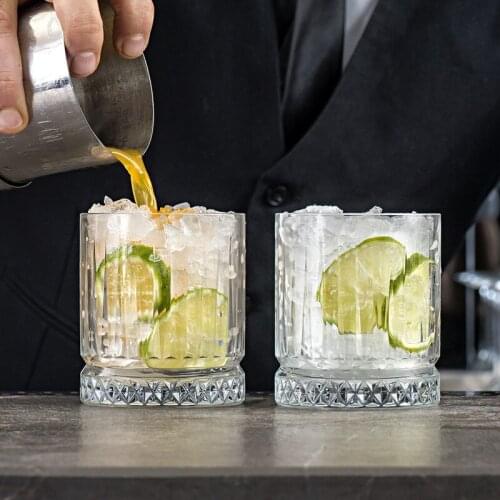 350ml Stripes Vintage Vodka Whiskey Wine Glass Classical Cocktail Bar Family Wine Tumbler Diamond Bottom Design Smoothie Cup