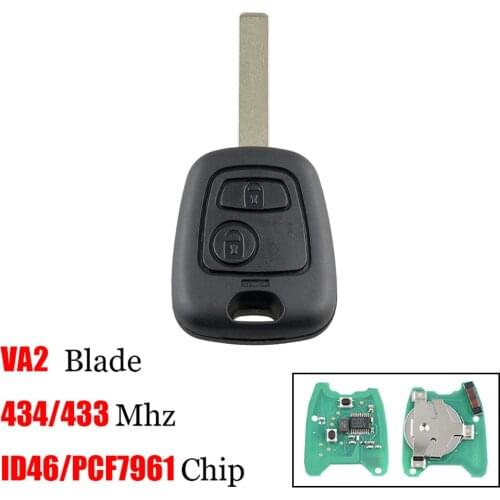 WhatsKey 2 Buttons 433Mhz Remote Car Key For Peugeot 307 206 407 Partner Citroe.n C1 C2 C3 VA2/HU83 blade With ID46 PCF7961 chip