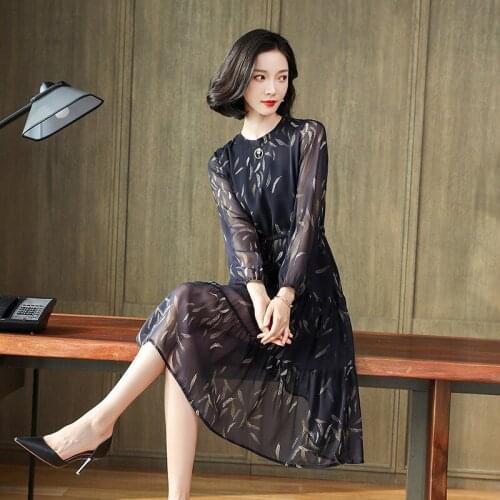 Xinhualu 2021 spring long sleeve new silk dress womens casual dress