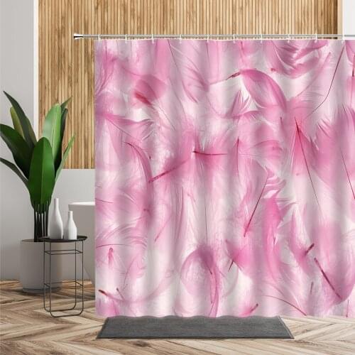 Pink Feather Shower Curtain Creative Fantasy Pattern Bathroom Decor Waterproof Fabric Bath Curtains For Girls Gift Douchegordijn