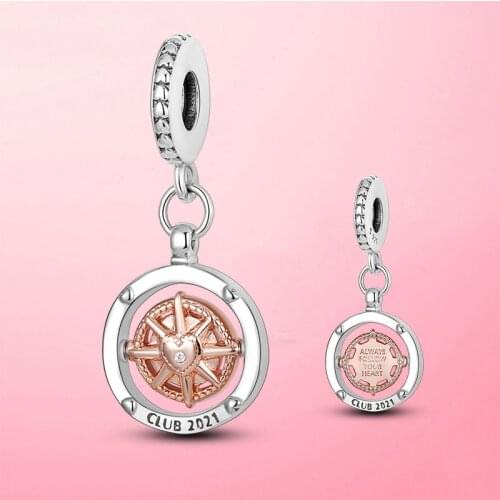 Hot Sale 925 Sterling Silver Sparkling Club 2021 Compass Dangle Charm Beads Fit Original Pandora Bracelet Silver Jewelry Gift