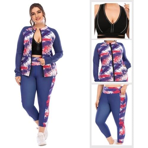 Plus Size Women Sports 3PCS Set Quick Dry Yoga Set High Waist Pants+Bra+Coats Fitness Gym Clothing New Outdoor Running Suit 3XL