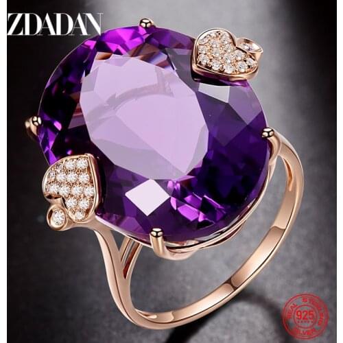 ZDADAN 925 Sterling Silver 4 Color Crystal Zircon Ring For Women Fashion Wedding Jewelry Accessories