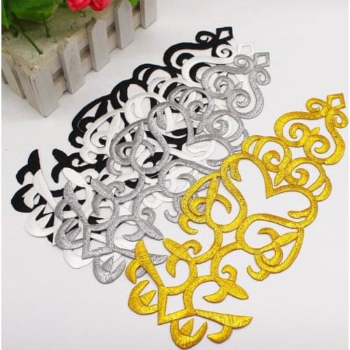 Gold Embroidered Appliques Iron On Cosplay Lace Trims Vintage 5 Pcs Dress Costume Performance Patches Gold And Silver 29*11cm