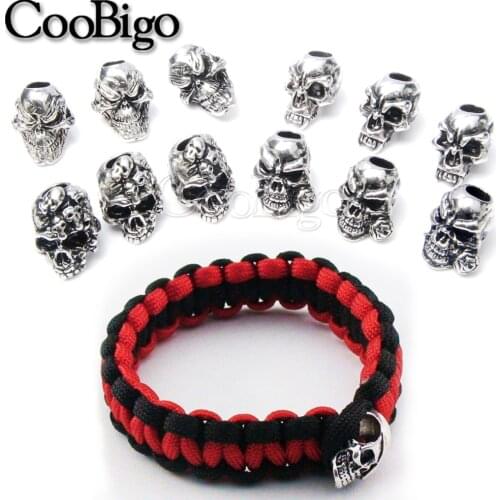 20pcs Metal 4 Type Skull Beads Paracord Bracelet Knife Lanyards Zipper Pull Molle Tactical Backpack Garment Travel Rope Parts