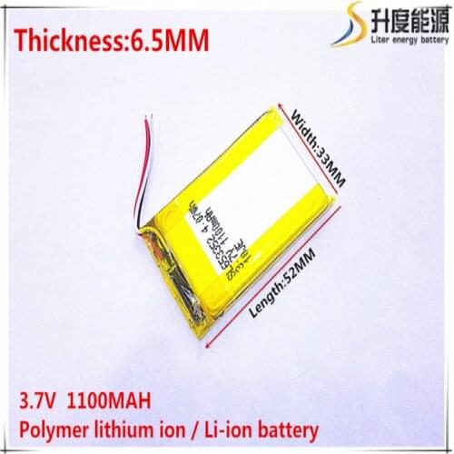 3.7V 1100mAh 653352 Lithium Polymer Li-Po li ion Rechargeable Battery cells For Mp3 MP4 MP5 GPS mobile bluetooth
