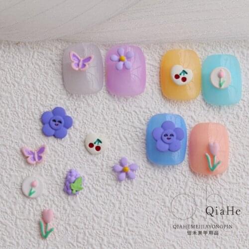 5pcs Nail Art Accessories Three-dimensional Flower Cute Cherry Rainbow Love Tulip Butterfly DIY Nail Art Decoration