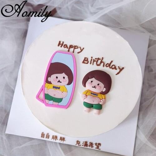 Aomily 2pcs/Set PVC Funny Girl Cake Decorative Mould Adult Children Birthday Cake Party Festival Supplies Lovely Kitchen Baking