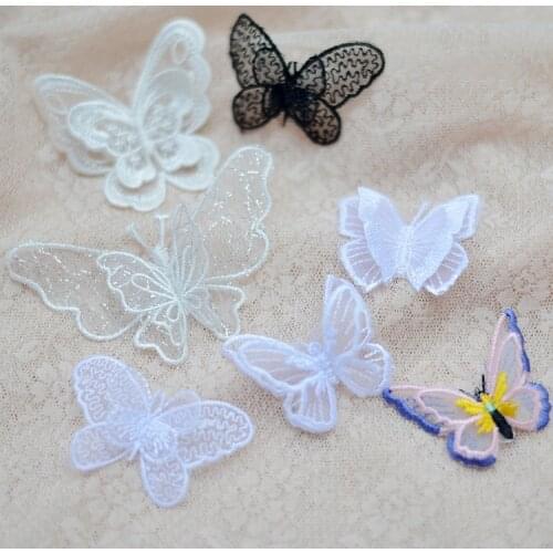 10Pcs/Lot DIY Butterfly Applique Embroidery Lace Patch Gauze Organza Small Flower Wedding Dress Clothes Home Decoration