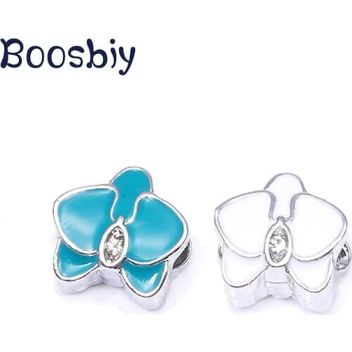 Boosbiy 2pc High Quality White Blue Orchid Big Hole Bead Charms Fits European Style Fashion Brand Women Charm Bracelets