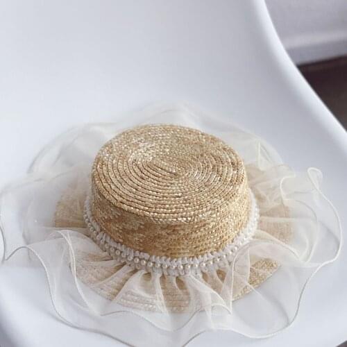 2021 Summer New Arrival Girls Fashion Pearl Hats Kids Lace Straw Hat