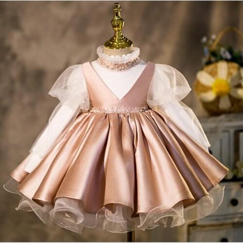 Baby 1st First Birthday Dress Pearl Lace Christening Baptism Princess Tutu Formal Clothes Ball Gown Toddler Girl Wedding Outfit