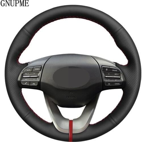 DIY Hand-stitched Black Artificial Leather Car Steering Wheel Cover For Hyundai Veloster 2019 i30 2017-2019 Elantra 2019
