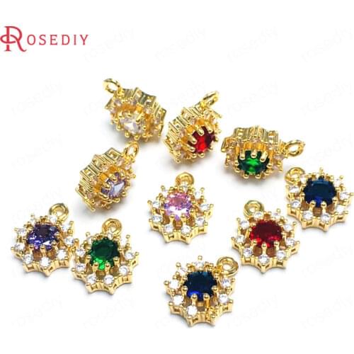 6PCS 10MM 24K Champagne Gold Color Brass and Zircon Snowflake Charms Pendants Jewelry Making Supplies Diy Findings Accessories