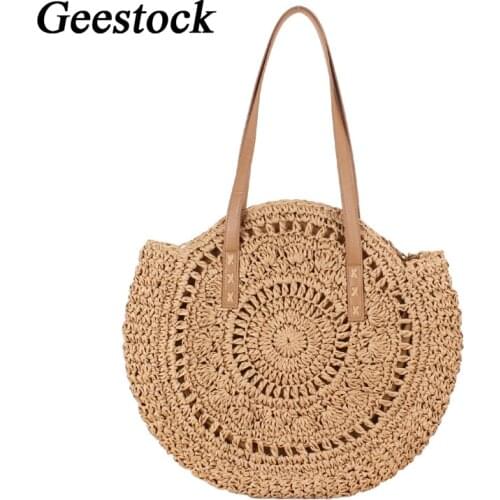 Geestock Summer Beach Bags for Girls Weave Rattan Shoulder Bag Casual Handbags Women Messages Totes Bag