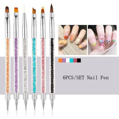 6pcs Double Head UV Gel Brush Pen Metal Point Manicure Ultra-thin Line Drawing Extension Builder Tools French Liquid Powder Pen