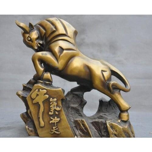 Chinese bronze auspicious Zodiac Animals Ox Bull oxen Cattle cow statue