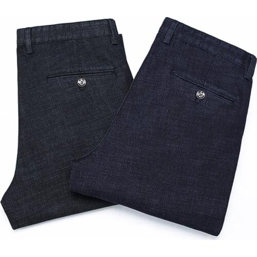 Classic MenS Thick Denim Casual Pants 2021 Autumn And Winter New Business Regular Fit Stretch Jeans Male Brand Formal Trousers