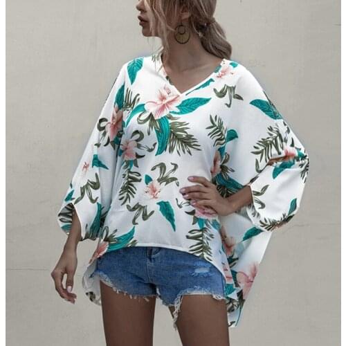Summer Fashion Tops Long-Sleeved V-Neck Loose Bohemian Tops M Size