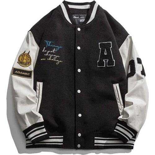 Spring Autumn Baseball Jacket Men Cartoon College Loose Patchwork Letter Printing Baseball Collar Rib Sleeve Bomber Jackets Mens