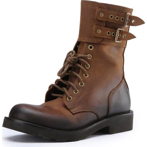Handmade Mens Winter Boots Genuine Leather Work Boots Men Retro Cowboy Boots Mens 30#26/10e50