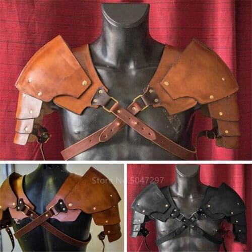 Men Medieval Costume Armors Cosplay Accessory Vintage Gothic Knight Warrior Shoulder PU Leather Harness Body Chest Harness Belt